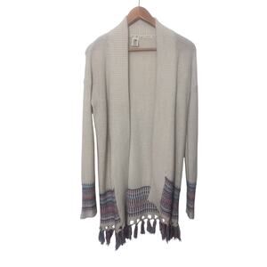 Roxy Near Future Beige Fringe Cardigan Sweater Size Medium
